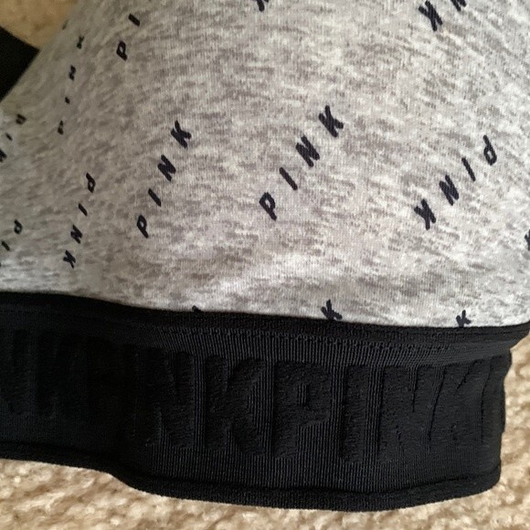 PINK Everywhere Wireless Lightly Lined Gray Black Logo Cotton Bra Size 32DD - Picture 2 of 8